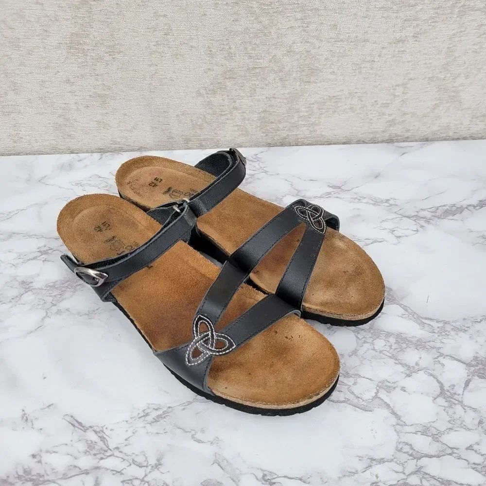 Naot Black Leather Strap Sandals